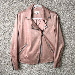 Loft Jacket Women’s Medium Light Blush Pink Vegan Suede Zip Up Moto.
